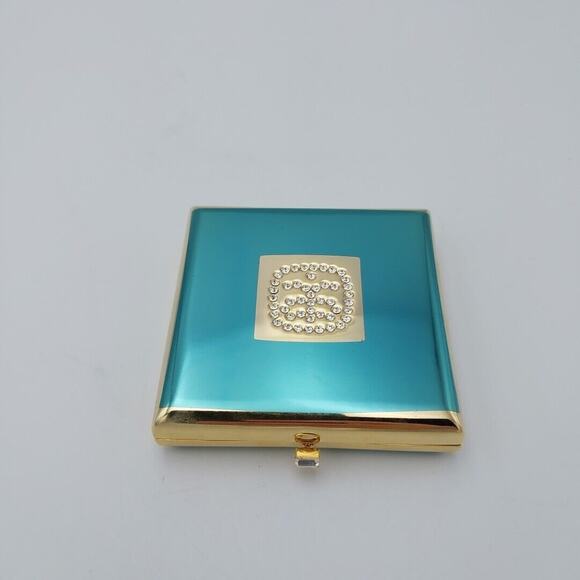 Arbonne Gold w Clear Stones Compact Empty Metal - Picture 1 of 3